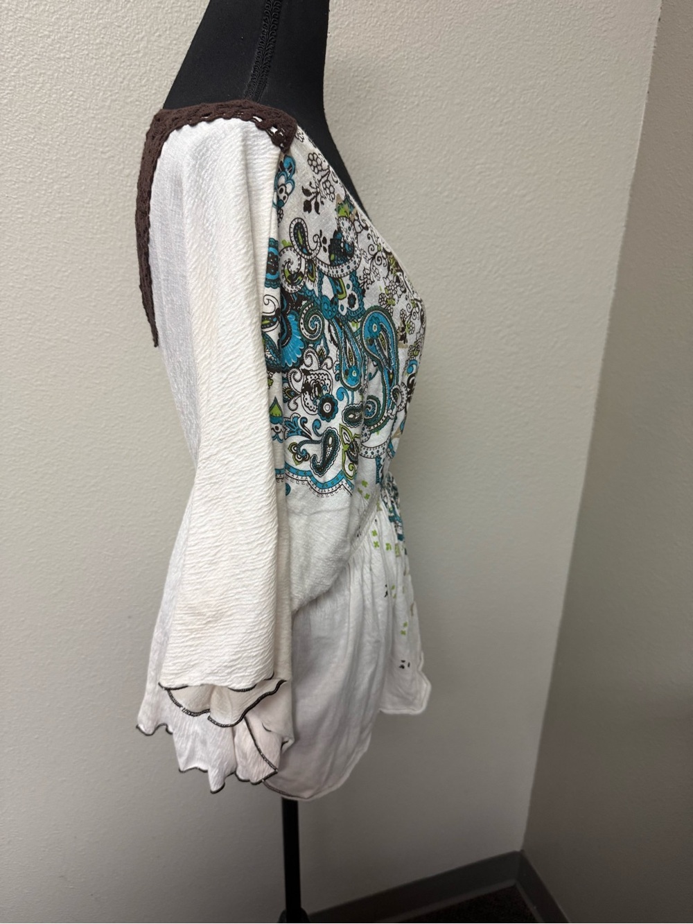 Cato XL Boho Paisley Peasant Top Crochet Lace Batwing Sleeve Blouse White - Picture 7 of 11